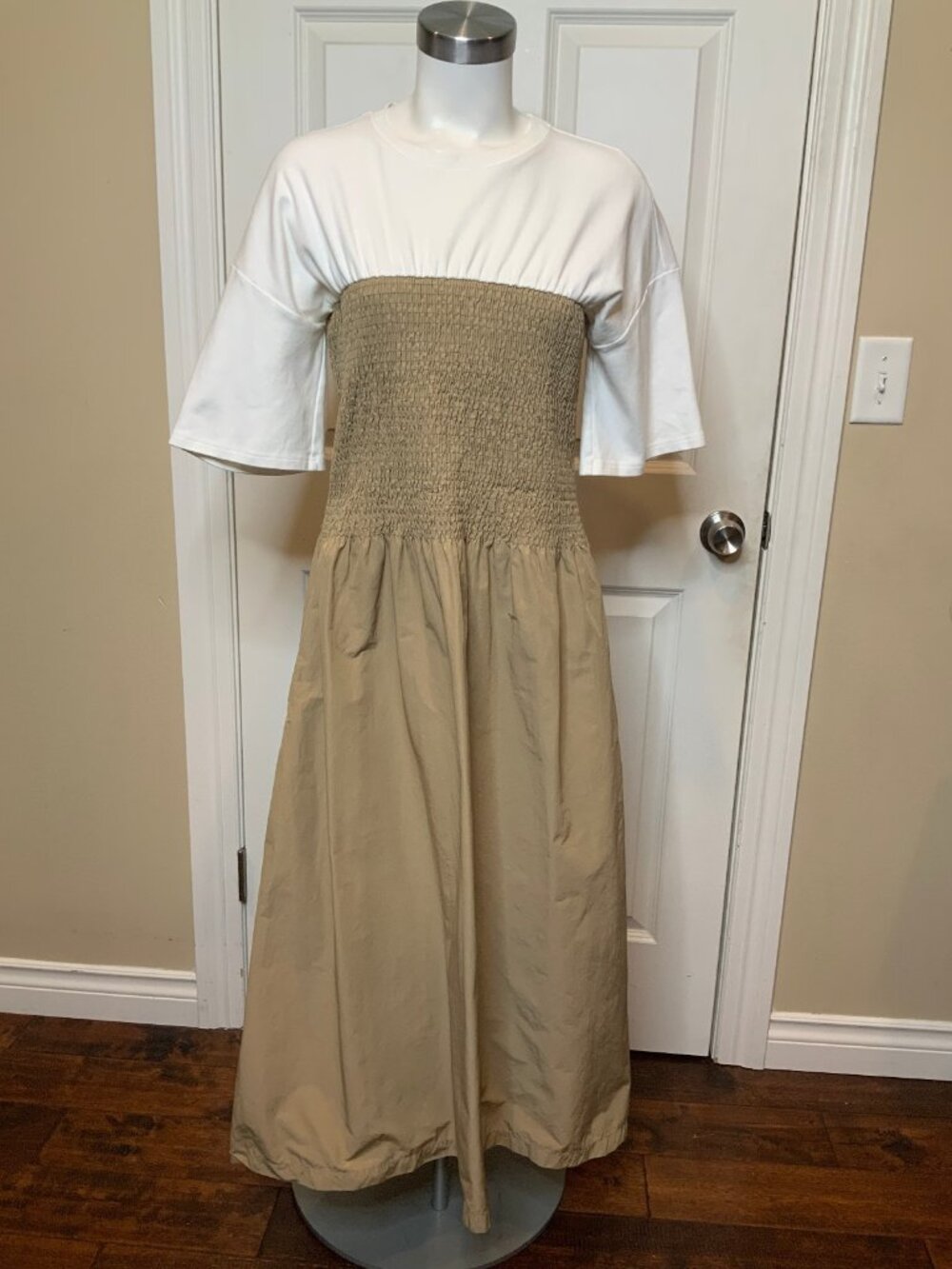 Maeve Anthropologie Tan White Lilou Twofer Midi Dress, Size M - Picture 3 of 9